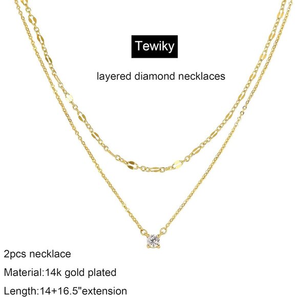 Tewiky Diamond Necklaces Layered Lace Chain & CZ Gold Jewelry Gifts - Picture 5 of 7